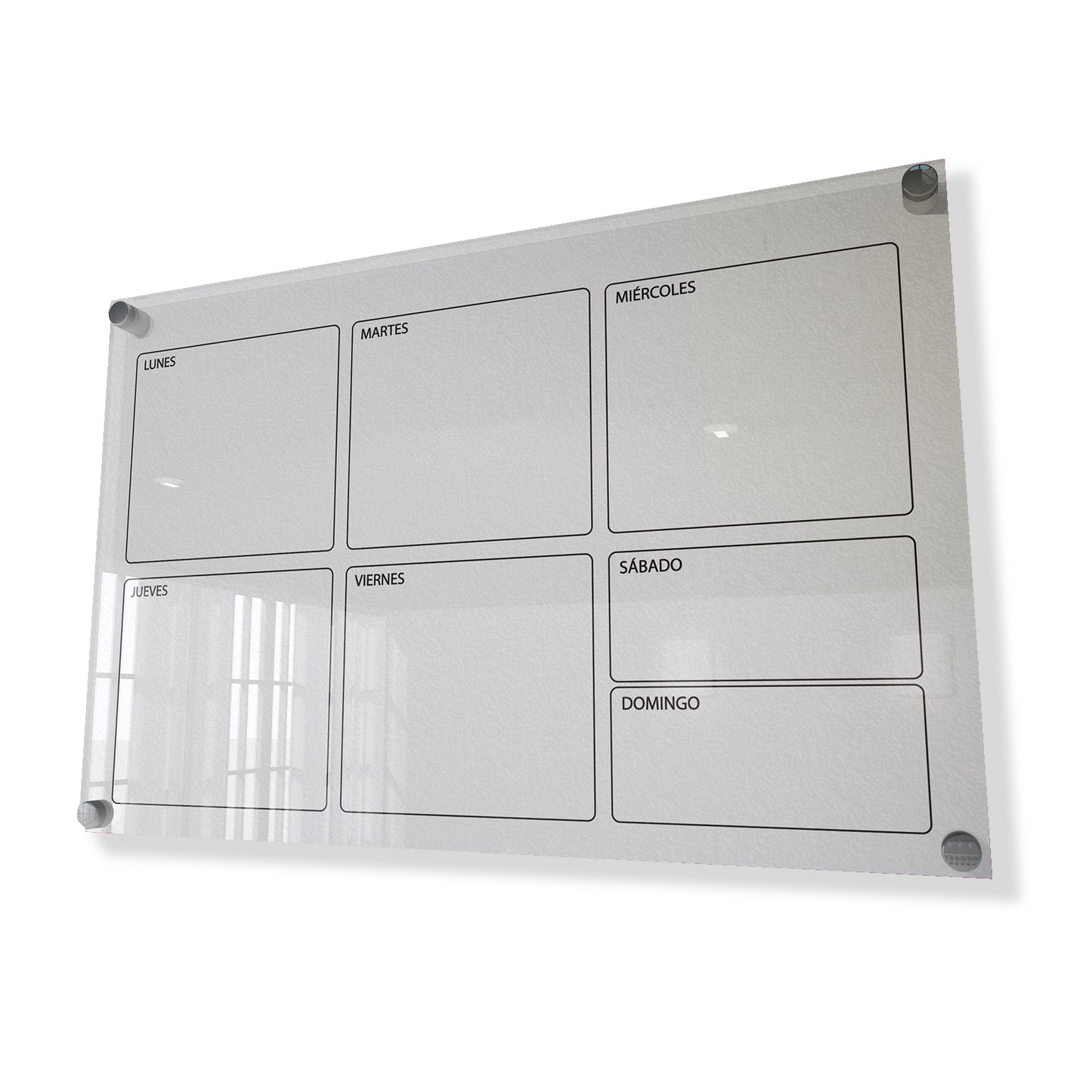 Planificador semanal de acrílico transparente con soportes de aluminio, diseño minimalista y reutilizable. Ideal para organizar tareas, metas y actividades. Incluye marcador borrable. Envío gratis en compras en línea.