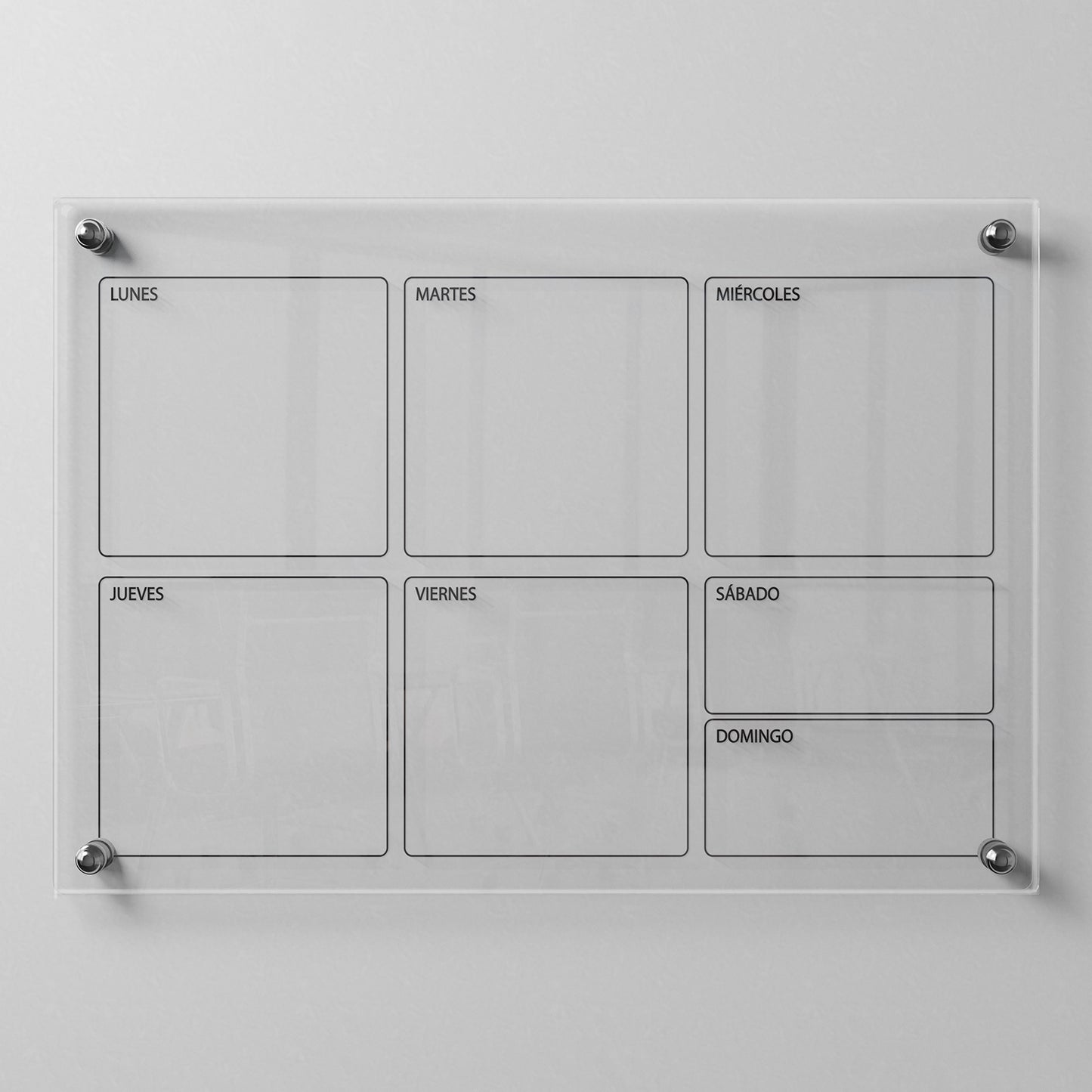 Planificador semanal de acrílico transparente con soportes de aluminio, diseño minimalista y reutilizable. Ideal para organizar tareas, metas y actividades. Incluye marcador borrable. Envío gratis en compras en línea.