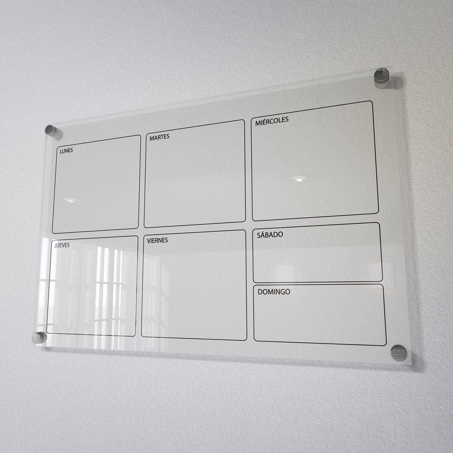 Planificador semanal de acrílico transparente con soportes de aluminio, diseño minimalista y reutilizable. Ideal para organizar tareas, metas y actividades. Incluye marcador borrable. Envío gratis en compras en línea.