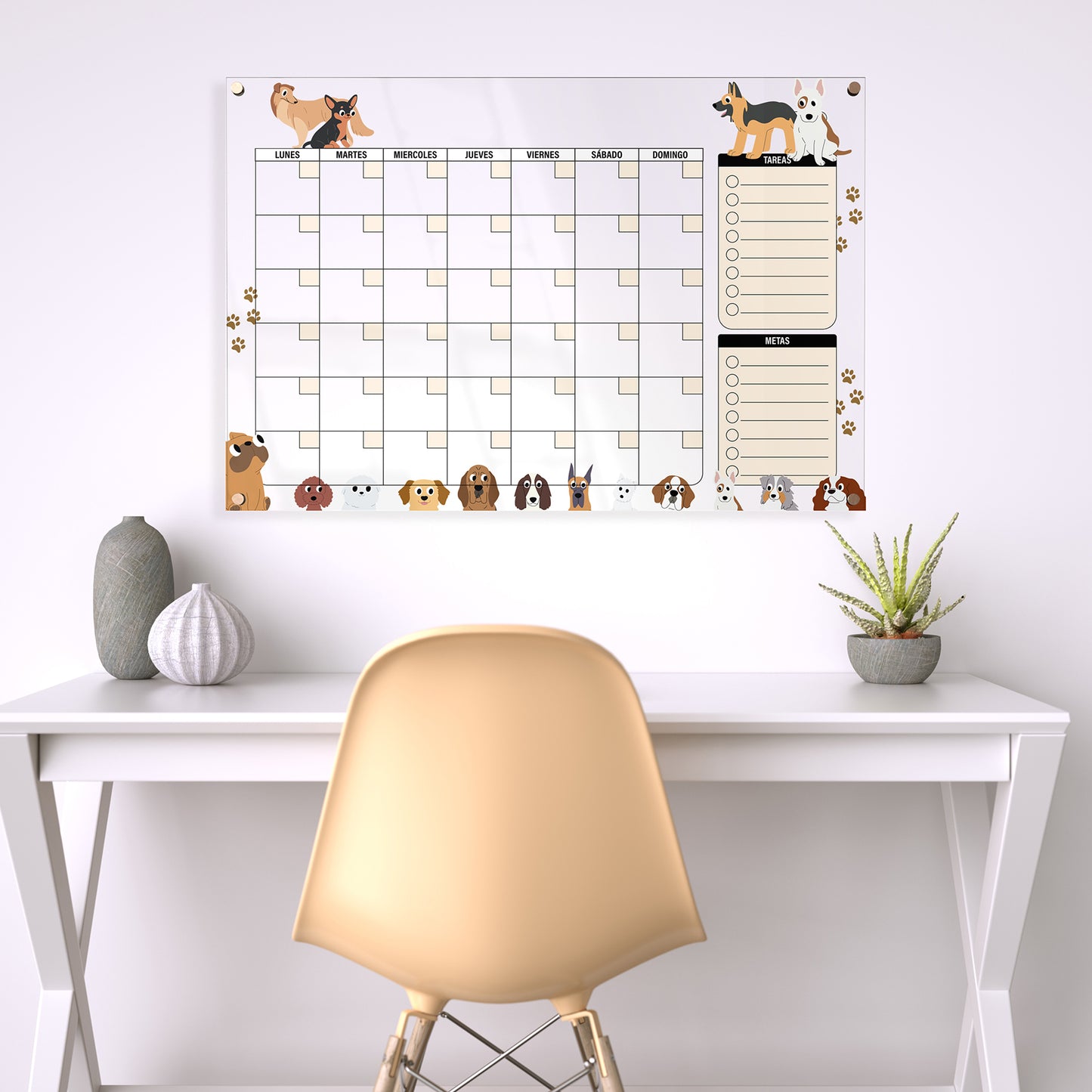 Planificador mensual de acrílico transparente con soportes de aluminio, diseño minimalista y reutilizable. Ideal para organizar tareas, metas y actividades. Incluye marcador borrable. Envío gratis en compras en línea.