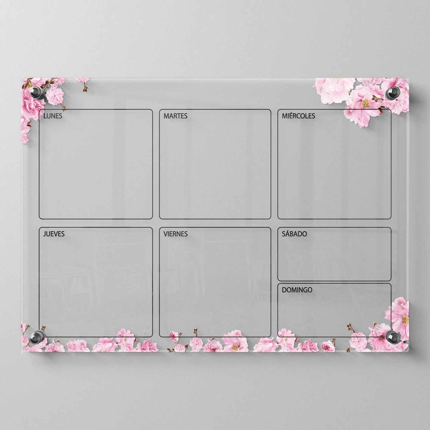 Planificador semanal de acrílico transparente con soportes de aluminio, diseño moderno y elegante. Ideal para organizar tareas, metas y actividades. Incluye marcador borrable. Envío gratis en compras en línea. Pizarrón, tablero de control, organizador