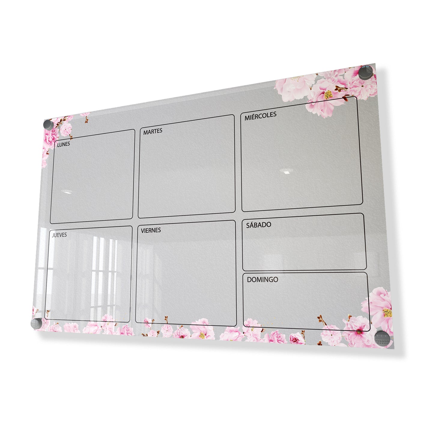 Planificador semanal de acrílico transparente con soportes de aluminio, diseño moderno y elegante. Ideal para organizar tareas, metas y actividades. Incluye marcador borrable. Envío gratis en compras en línea. Pizarrón, tablero de control, organizador