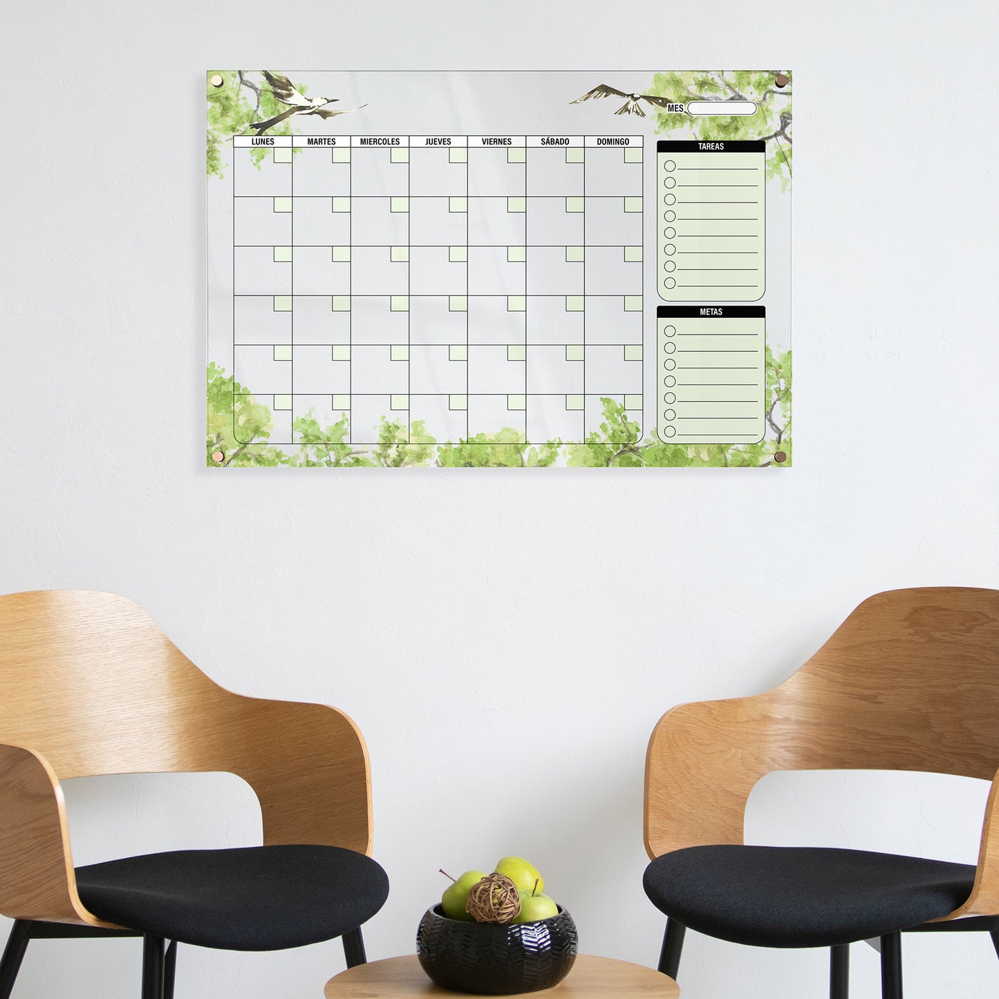 Planificador mensual de acrílico transparente con soportes de aluminio, diseño minimalista y reutilizable. Ideal para organizar tareas, metas y actividades. Incluye marcador borrable. Envío gratis en compras en línea.