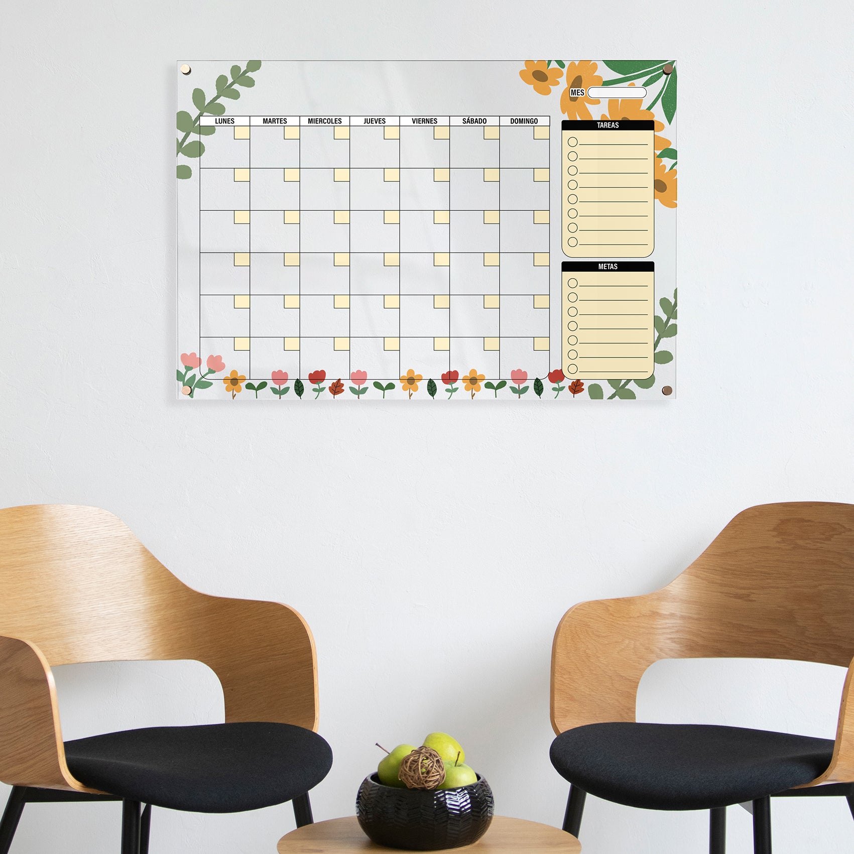 Planificador mensual de acrílico transparente con soportes de aluminio, diseño minimalista y reutilizable. Ideal para organizar tareas, metas y actividades. Incluye marcador borrable. Envío gratis en compras en línea.