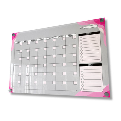 Planificador mensual de acrílico transparente con soportes de aluminio, diseño moderno y elegante. Ideal para organizar tareas, metas y actividades. Incluye marcador borrable. Envío gratis en compras en línea. Pizarrón, tablero de control, organizador