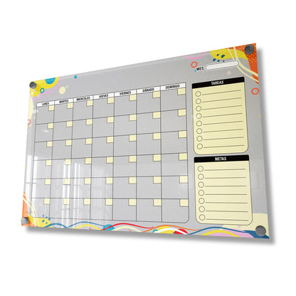 Planificador mensual de acrílico transparente con soportes de aluminio, diseño moderno y elegante. Ideal para organizar tareas, metas y actividades. Incluye marcador borrable. Envío gratis en compras en línea. Pizarrón, tablero de control, organizador